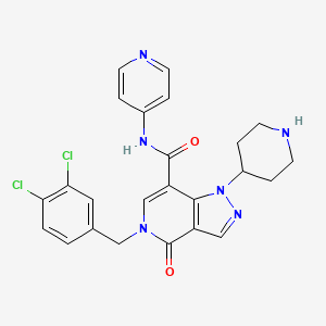molecular formula C24H22Cl2N6O2 B2739660 5-[(3,4-dichlorophenyl)methyl]-4-oxidanylidene-1-piperidin-4-yl-~{N}-pyridin-4-yl-pyrazolo[4,3-c]pyridine-7-carboxamide CAS No. 2290660-61-4