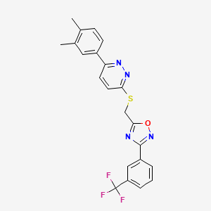 molecular formula C22H17F3N4OS B2739672 3-(3,4-Dimethylphenyl)-6-[({3-[3-(trifluoromethyl)phenyl]-1,2,4-oxadiazol-5-yl}methyl)sulfanyl]pyridazine CAS No. 1115285-76-1
