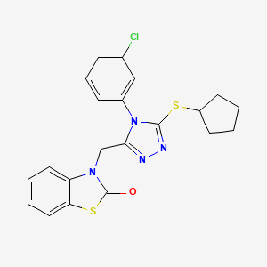 molecular formula C21H19ClN4OS2 B2739673 3-((4-(3-chlorophenyl)-5-(cyclopentylthio)-4H-1,2,4-triazol-3-yl)methyl)benzo[d]thiazol-2(3H)-one CAS No. 847403-45-6