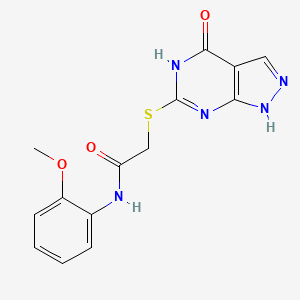molecular formula C14H13N5O3S B2739675 N-(2-甲氧基苯基)-2-((4-氧代-4,5-二氢-1H-吡唑并[3,4-d]嘧啶-6-基)硫)乙酰胺 CAS No. 877629-89-5