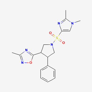 molecular formula C18H21N5O3S B2739687 5-(1-((1,2-二甲基-1H-咪唑-4-基)磺酰)-4-苯基吡咯烷-3-基)-3-甲基-1,2,4-噁二唑 CAS No. 1903382-53-5