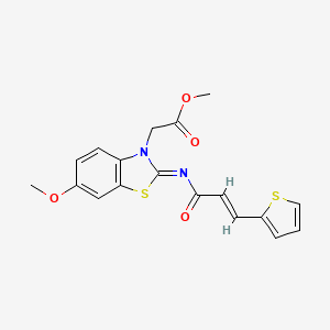 molecular formula C18H16N2O4S2 B2739689 甲酸甲酯-2-((Z)-6-甲氧基-2-(((E)-3-(噻吩-2-基)丙烯酰基)亚胺)苯并[d]噻唑-3(2H)-基)乙酸酯 CAS No. 865199-96-8