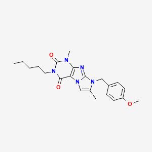 molecular formula C22H27N5O3 B2739699 6-[(4-Methoxyphenyl)methyl]-4,7-dimethyl-2-pentylpurino[7,8-a]imidazole-1,3-dione CAS No. 887864-98-4