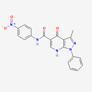 molecular formula C20H15N5O4 B2739743 3-methyl-N-(4-nitrophenyl)-4-oxo-1-phenyl-4,7-dihydro-1H-pyrazolo[3,4-b]pyridine-5-carboxamide CAS No. 941959-09-7