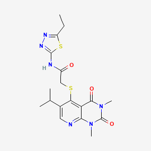 molecular formula C18H22N6O3S2 B2739761 N-(5-ethyl-1,3,4-thiadiazol-2-yl)-2-((6-isopropyl-1,3-dimethyl-2,4-dioxo-1,2,3,4-tetrahydropyrido[2,3-d]pyrimidin-5-yl)thio)acetamide CAS No. 899941-03-8