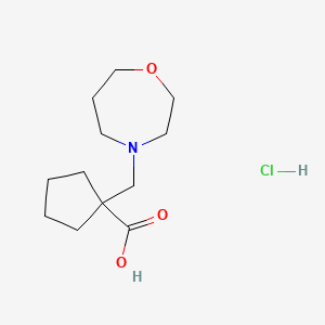 molecular formula C12H22ClNO3 B2739770 1-((1,4-噁唑环庚烷-4-基)甲基)环戊烷-1-羧酸；氯化氢 CAS No. 2230799-78-5