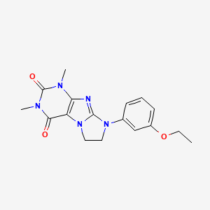 molecular formula C17H19N5O3 B2739771 8-(3-Ethoxyphenyl)-1,3-dimethyl-1,3,5-trihydroimidazolidino[1,2-h]purine-2,4-d ione CAS No. 946340-66-5
