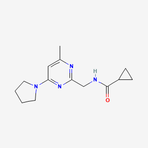 molecular formula C14H20N4O B2739784 N-((4-甲基-6-(吡咯啉-1-基)嘧啶-2-基)甲基)环丙烷甲酰胺 CAS No. 1797804-38-6