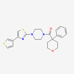 molecular formula C23H25N3O2S2 B2739789 (4-苯基四氢-2H-吡喃-4-基)(4-(4-(噻吩-3-基)噻唑-2-基)哌嗪-1-基)甲酮 CAS No. 1448125-17-4