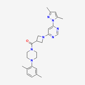 molecular formula C25H31N7O B2739797 (1-(6-(3,5-二甲基-1H-吡唑-1-基)嘧啶-4-基)氮杂环丁烷-3-基)(4-(2,5-二甲基苯基)哌嗪-1-基)甲酮 CAS No. 2034582-70-0