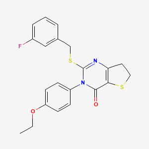 molecular formula C21H19FN2O2S2 B2739839 3-(4-ethoxyphenyl)-2-((3-fluorobenzyl)thio)-6,7-dihydrothieno[3,2-d]pyrimidin-4(3H)-one CAS No. 686772-64-5
