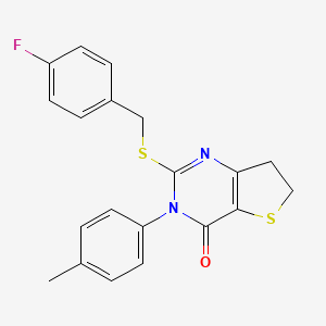 molecular formula C20H17FN2OS2 B2739845 2-((4-fluorobenzyl)thio)-3-(p-tolyl)-6,7-dihydrothieno[3,2-d]pyrimidin-4(3H)-one CAS No. 686771-70-0