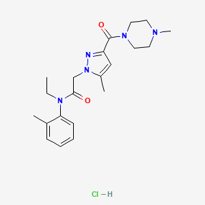 B2739858 N-ethyl-2-(5-methyl-3-(4-methylpiperazine-1-carbonyl)-1H-pyrazol-1-yl)-N-(o-tolyl)acetamide hydrochloride CAS No. 1323528-70-6