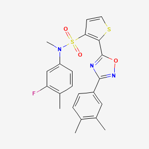 molecular formula C22H20FN3O3S2 B2739859 2-[3-(3,4-二甲基苯基)-1,2,4-噁二唑-5-基]-N-(3-氟-4-甲基苯基)-N-甲基噻吩-3-磺酰胺 CAS No. 1207055-62-6