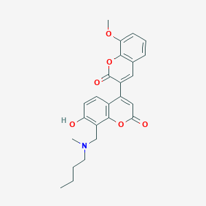 B2739861 8-[[Butyl(methyl)amino]methyl]-7-hydroxy-4-(8-methoxy-2-oxochromen-3-yl)chromen-2-one CAS No. 859666-40-3