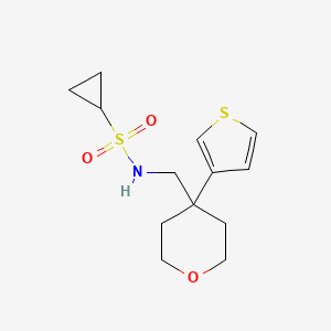 molecular formula C13H19NO3S2 B2739882 N-((4-(噻吩-3-基)四氢-2H-吡喃-4-基甲基)环丙烷磺酰胺 CAS No. 2320669-77-8
