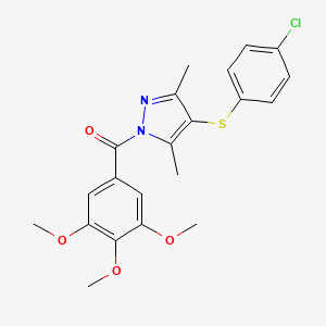 molecular formula C21H21ClN2O4S B2739888 (4-((4-氯苯基)硫)-3,5-二甲基-1H-吡唑-1-基)(3,4,5-三甲氧基苯基)甲酮 CAS No. 424813-10-5