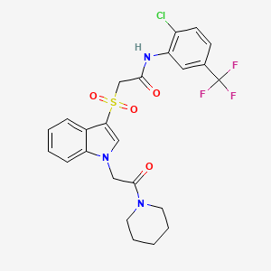 molecular formula C24H23ClF3N3O4S B2739898 N-(2-氯-5-(三氟甲基)苯基)-2-((1-(2-氧代-2-(哌啶-1-基)乙基)-1H-吲哚-3-基磺酰)乙酰胺 CAS No. 878057-30-8