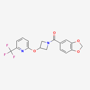molecular formula C17H13F3N2O4 B2739899 Benzo[d][1,3]dioxol-5-yl(3-((6-(trifluoromethyl)pyridin-2-yl)oxy)azetidin-1-yl)methanone CAS No. 2034520-81-3