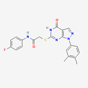 molecular formula C21H18FN5O2S B2739912 2-((1-(3,4-dimethylphenyl)-4-oxo-4,5-dihydro-1H-pyrazolo[3,4-d]pyrimidin-6-yl)thio)-N-(4-fluorophenyl)acetamide CAS No. 851125-65-0