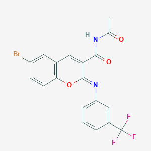 molecular formula C19H12BrF3N2O3 B2739915 (2Z)-N-乙酰-6-溴-2-{[3-(三氟甲基)苯基]亚胺}-2H-香豆素-3-甲酰胺 CAS No. 324020-45-3