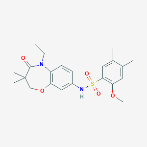 molecular formula C22H28N2O5S B2739934 N-(5-ethyl-3,3-dimethyl-4-oxo-2,3,4,5-tetrahydrobenzo[b][1,4]oxazepin-8-yl)-2-methoxy-4,5-dimethylbenzenesulfonamide CAS No. 921995-88-2