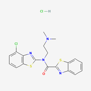 molecular formula C19H18Cl2N4OS2 B2739960 N-(4-氯苯并[d]噻唑-2-基)-N-(2-(二甲胺基)乙基)苯并[d]噻唑-2-羧酰胺盐酸盐 CAS No. 1215462-18-2