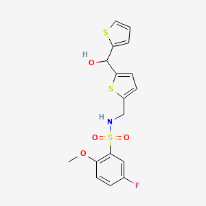 molecular formula C17H16FNO4S3 B2739963 5-氟-N-((5-(羟基(噻吩-2-基)甲基)噻吩-2-基)甲基)-2-甲氧基苯磺酰胺 CAS No. 1448028-90-7