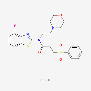 molecular formula C22H25ClFN3O4S2 B2739973 N-(4-fluorobenzo[d]thiazol-2-yl)-N-(2-morpholinoethyl)-3-(phenylsulfonyl)propanamide hydrochloride CAS No. 1217104-29-4