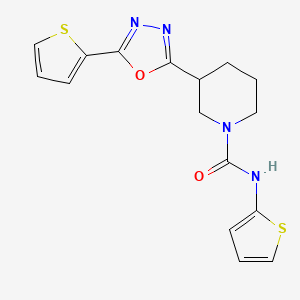 molecular formula C16H16N4O2S2 B2739986 N-(thiophen-2-yl)-3-(5-(thiophen-2-yl)-1,3,4-oxadiazol-2-yl)piperidine-1-carboxamide CAS No. 1172978-42-5