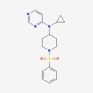molecular formula C18H22N4O2S B2739996 N-[1-(Benzenesulfonyl)piperidin-4-yl]-N-cyclopropylpyrimidin-4-amine CAS No. 2380176-15-6