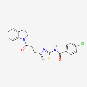 molecular formula C21H18ClN3O2S B2740000 4-氯-N-(4-(3-(吲哚啉-1-基)-3-酮丙基)噻唑-2-基)苯甲酰胺 CAS No. 1021256-87-0