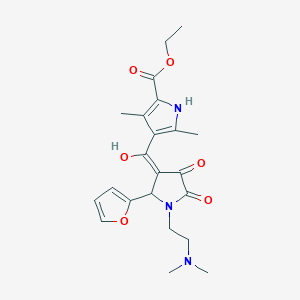molecular formula C22H27N3O6 B2740002 乙酸乙酯 4-(1-(2-(二甲胺基)乙基)-2-(呋喃-2-基)-4-羟基-5-氧代-2,5-二氢-1H-吡咯-3-羧酰)-3,5-二甲基-1H-吡咯-2-羧酸酯 CAS No. 848920-00-3