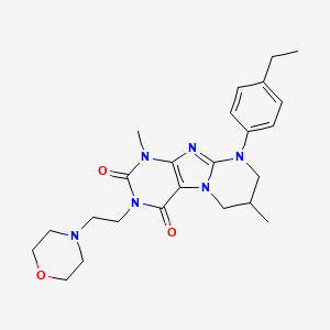 molecular formula C24H32N6O3 B2740049 9-(4-ethylphenyl)-1,7-dimethyl-3-[2-(morpholin-4-yl)ethyl]-1H,2H,3H,4H,6H,7H,8H,9H-pyrimido[1,2-g]purine-2,4-dione CAS No. 848868-90-6