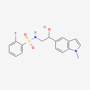 molecular formula C17H17FN2O3S B2740065 2-氟-N-(2-羟基-2-(1-甲基-1H-吲哚-5-基)乙基)苯磺酰胺 CAS No. 2034440-73-6