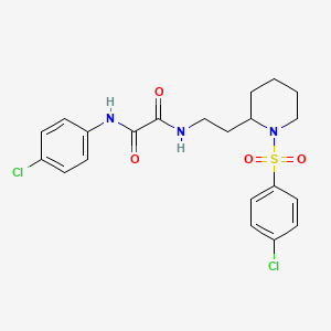molecular formula C21H23Cl2N3O4S B2740077 N1-(4-氯苯基)-N2-(2-(1-((4-氯苯基)磺酰基)哌啶-2-基)乙基)草酰胺 CAS No. 898406-48-9