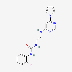 molecular formula C17H17FN6O B2740079 1-(2-((6-(1H-pyrrol-1-yl)pyrimidin-4-yl)amino)ethyl)-3-(2-fluorophenyl)urea CAS No. 1396768-18-5