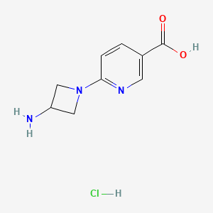 molecular formula C9H12ClN3O2 B2740085 6-(3-Aminoazetidin-1-yl)pyridine-3-carboxylic acid;hydrochloride CAS No. 2138511-97-2