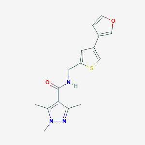 molecular formula C16H17N3O2S B2740096 N-[[4-(Furan-3-yl)thiophen-2-yl]methyl]-1,3,5-trimethylpyrazole-4-carboxamide CAS No. 2380034-57-9