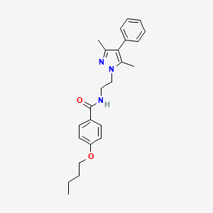 molecular formula C24H29N3O2 B2740120 4-butoxy-N-(2-(3,5-dimethyl-4-phenyl-1H-pyrazol-1-yl)ethyl)benzamide CAS No. 2034369-39-4