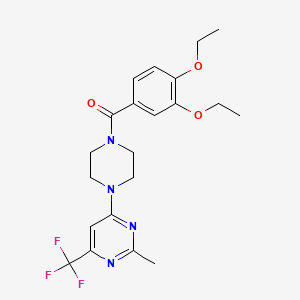 molecular formula C21H25F3N4O3 B2740127 (3,4-Diethoxyphenyl)(4-(2-methyl-6-(trifluoromethyl)pyrimidin-4-yl)piperazin-1-yl)methanone CAS No. 2034413-57-3