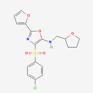 molecular formula C18H17ClN2O5S B2740128 (Tetrahydrofuran-2-ylmethyl)-[2-furan-2-yl-4-(4-chlorophenylsulfonyl) oxazol-5-yl]amine CAS No. 862794-33-0
