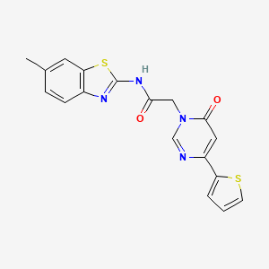 molecular formula C18H14N4O2S2 B2740163 N-(6-甲基苯并[d]噻唑-2-基)-2-(6-氧代-4-(噻吩-2-基)嘧啶-1(6H)-基)乙酰胺 CAS No. 1251563-14-0