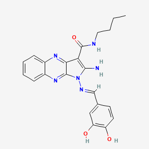 molecular formula C22H22N6O3 B2740176 (E)-2-amino-N-butyl-1-((3,4-dihydroxybenzylidene)amino)-1H-pyrrolo[2,3-b]quinoxaline-3-carboxamide CAS No. 836626-65-4
