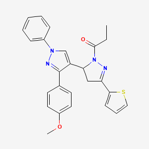 molecular formula C26H24N4O2S B2740210 1-(3'-(4-methoxyphenyl)-1'-phenyl-5-(thiophen-2-yl)-3,4-dihydro-1'H,2H-[3,4'-bipyrazol]-2-yl)propan-1-one CAS No. 1017500-28-5