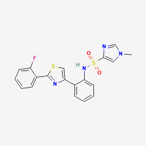 molecular formula C19H15FN4O2S2 B2740221 N-(2-(2-(2-fluorophenyl)thiazol-4-yl)phenyl)-1-methyl-1H-imidazole-4-sulfonamide CAS No. 1795089-71-2