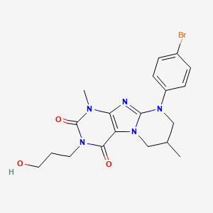 molecular formula C19H22BrN5O3 B2740222 9-(4-bromophenyl)-3-(3-hydroxypropyl)-1,7-dimethyl-6,7,8,9-tetrahydropyrimido[2,1-f]purine-2,4(1H,3H)-dione CAS No. 887883-74-1