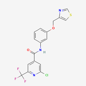 molecular formula C17H11ClF3N3O2S B2740223 2-Chloro-N-[3-(1,3-thiazol-4-ylmethoxy)phenyl]-6-(trifluoromethyl)pyridine-4-carboxamide CAS No. 2411218-94-3