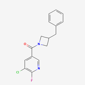molecular formula C16H14ClFN2O B2740257 (3-Benzylazetidin-1-yl)-(5-chloro-6-fluoropyridin-3-yl)methanone CAS No. 2224516-69-0