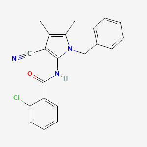 molecular formula C21H18ClN3O B2740267 N-(1-benzyl-3-cyano-4,5-dimethyl-1H-pyrrol-2-yl)-2-chlorobenzenecarboxamide CAS No. 478032-94-9